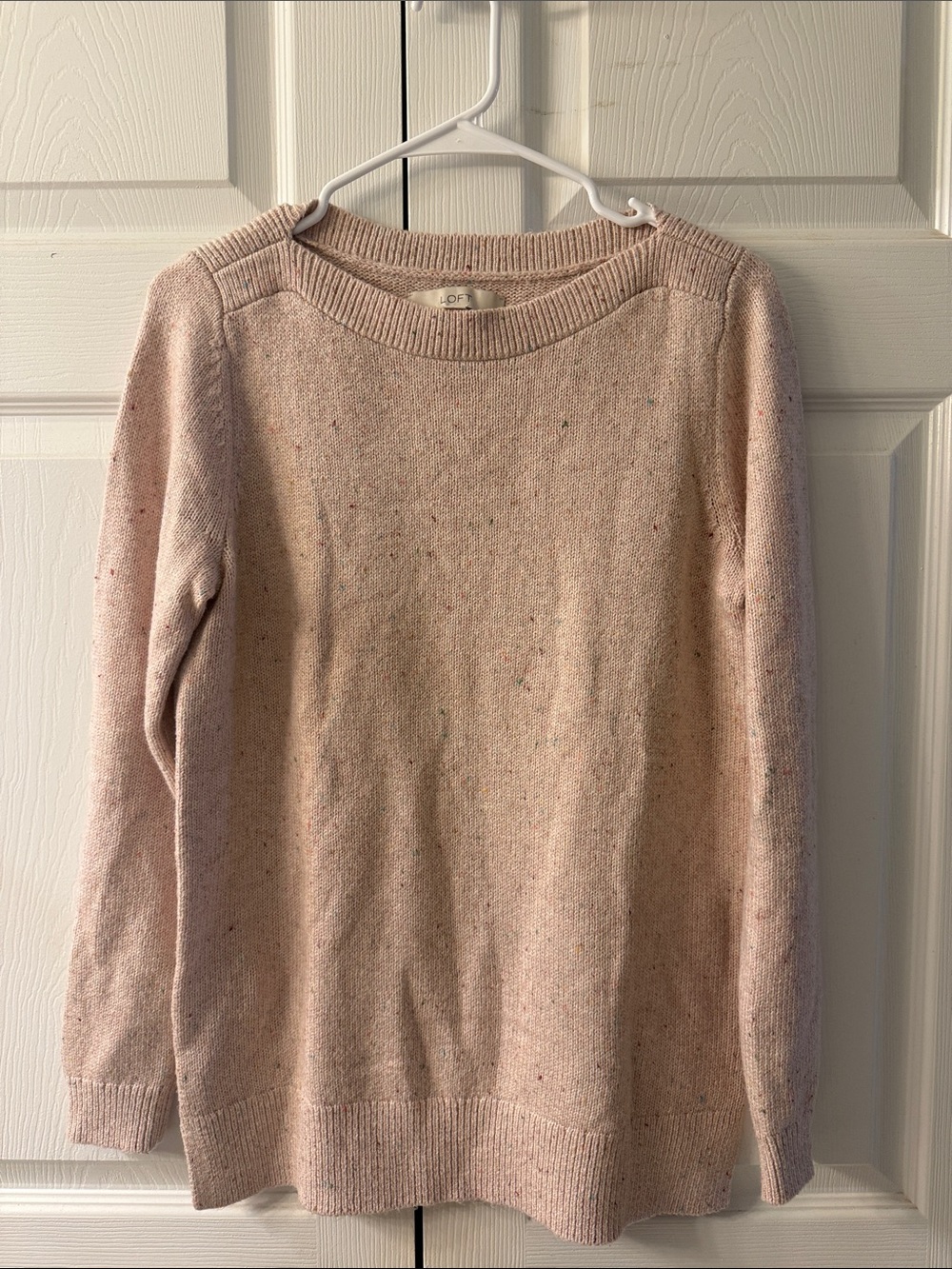 LOFT Pale Pink Speckled Crewneck Knit Sweater